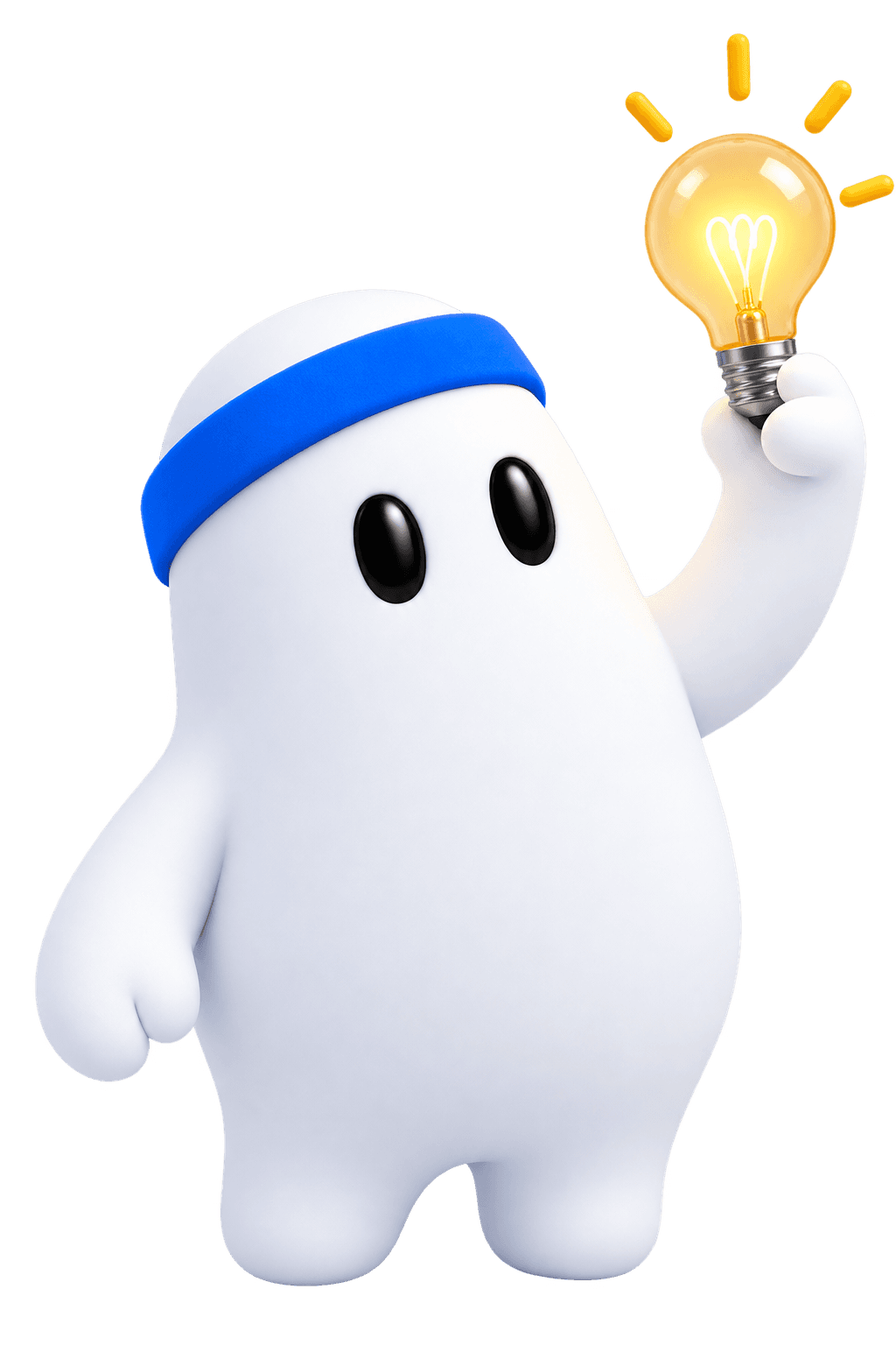 Mascotte Saulius tenant une ampoule allumée, symbole d'une idée mise en avant par l'analyse